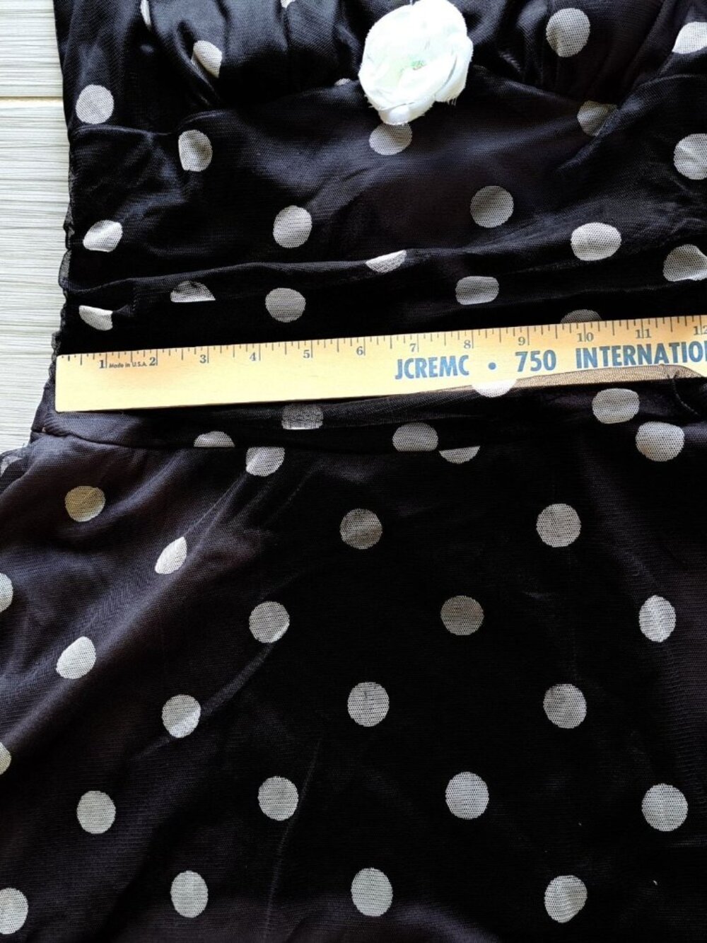 Vtg Ruby Rox Black Polka Dot Halter Dress W/ White Flower Applique L Rockabilly - Picture 11 of 13
